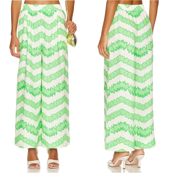 NWT RHODE Safia Wide Leg Pant in Green and White Watercolor Zig Zag - Size XS - Picture 7 of 9